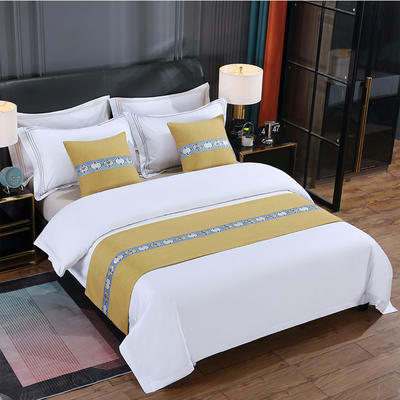 2023新款酒店宾馆配套床上用品床尾巾床旗抱枕 织带棉麻拼色 1.2床适用（50*180cm） 喜竹 黄