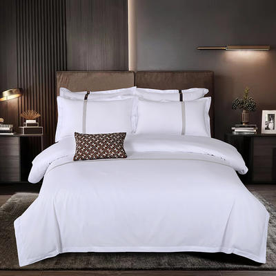 2024新款星级酒店宾馆民宿织带贴条磨毛纯白四件套多件套 1.2米床单款三件套 银丝
