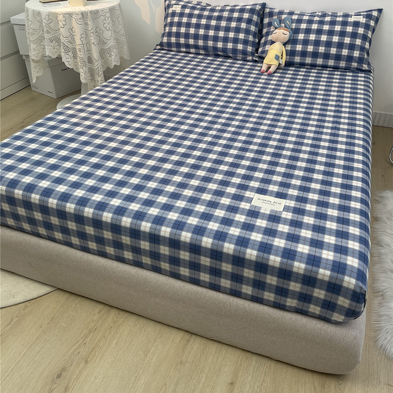 2021新款纯棉色织水洗棉单品系列-床笠 150x200cm（高15cm） 方格蓝