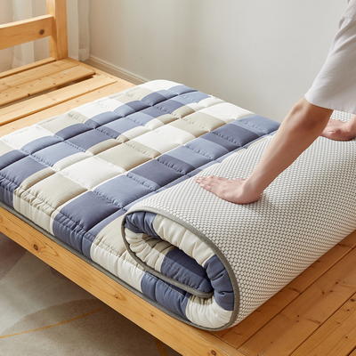 2023新款A类水洗棉麻学生宿舍寝室床垫0.9米软垫家用床褥垫子双人垫被 90x190cm 厚度6cm 蓝大格