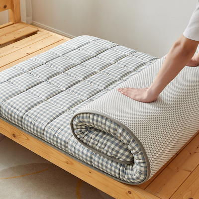 2023新款A类水洗棉麻学生宿舍寝室床垫0.9米软垫家用床褥垫子双人垫被 90x190cm 厚度6cm 蓝小格