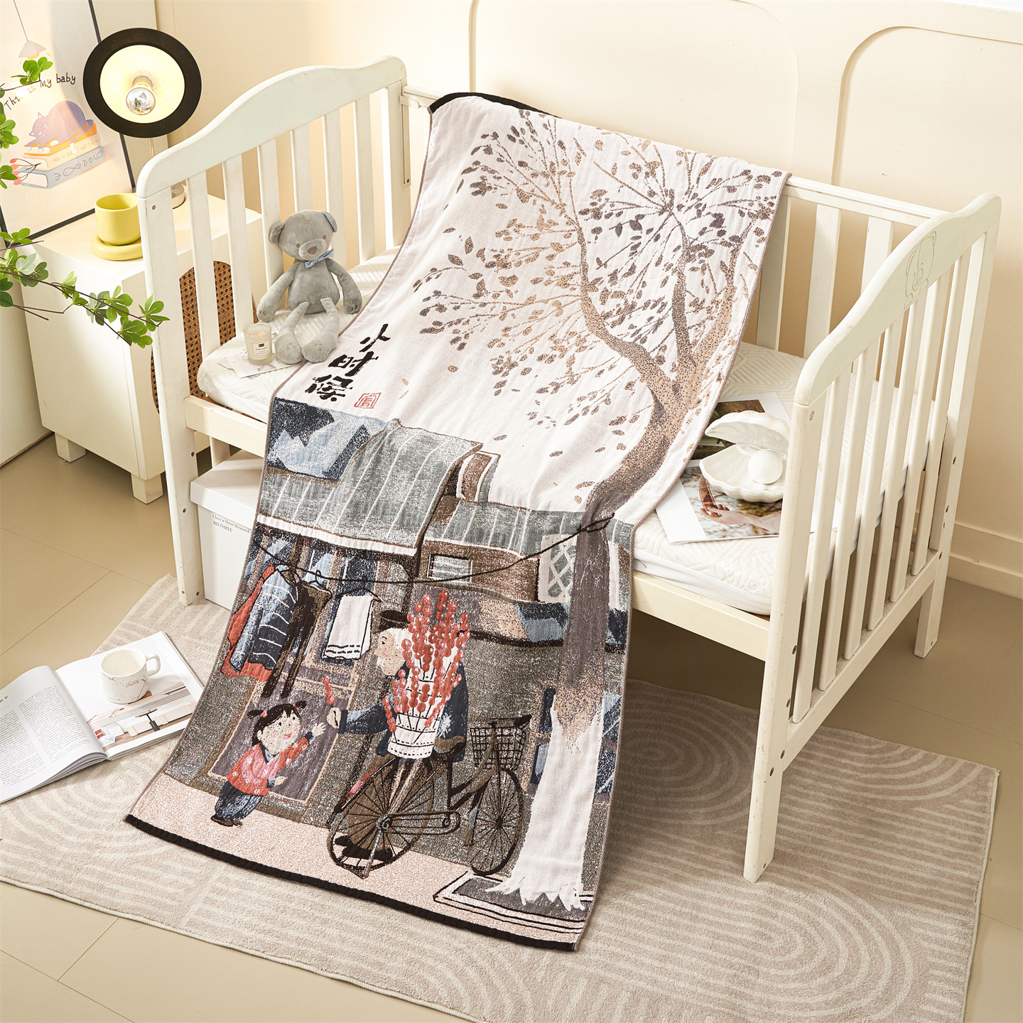 2025新款A类四层色织全棉提花四层水洗浴巾 花梦