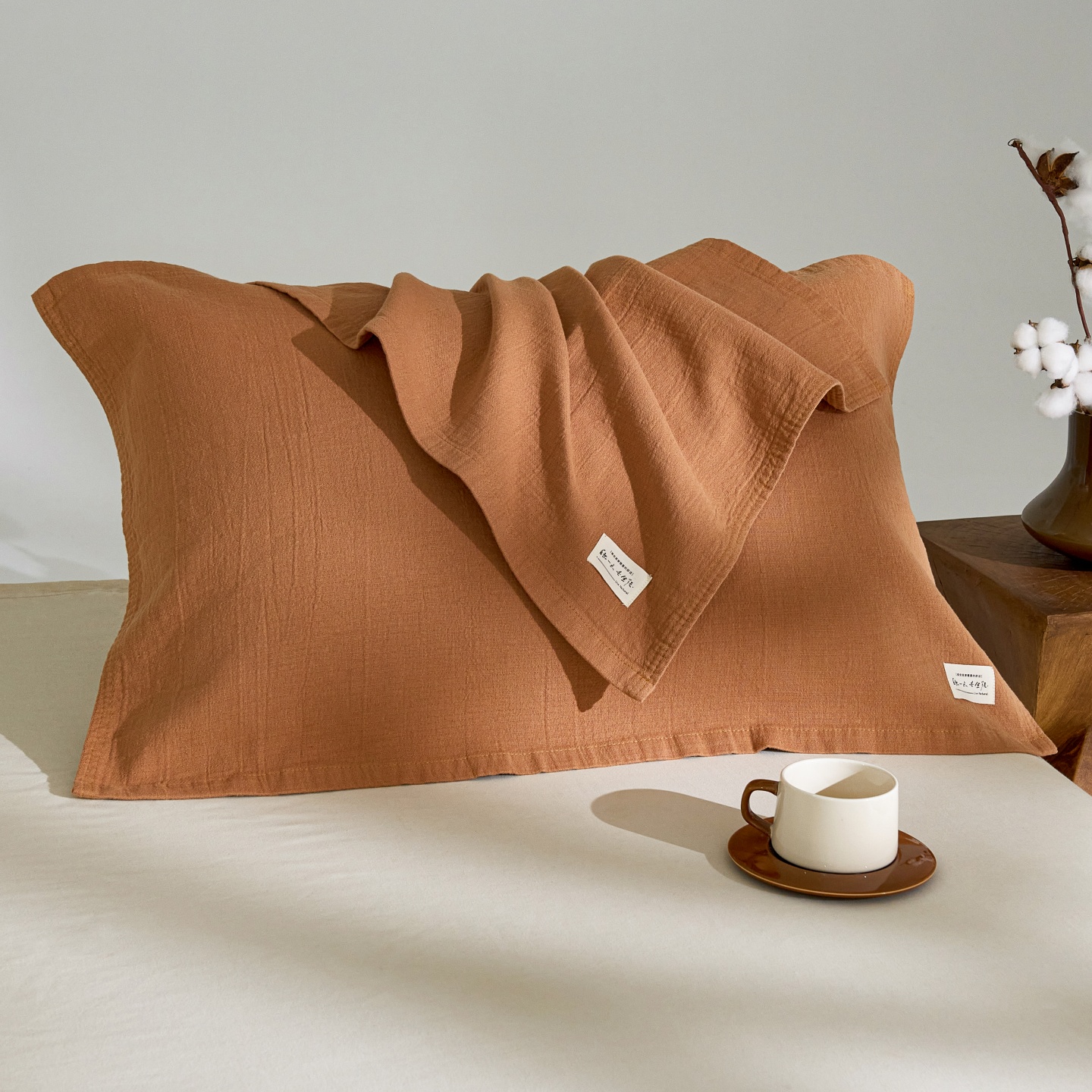 2025新款亚麻21股全棉亚麻枕巾 浅灰