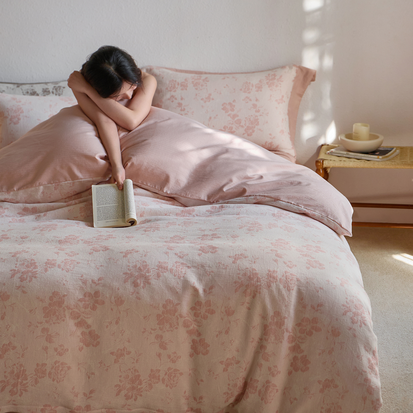 2025新款双层纱提花四件套-砚秋系列 砚秋粉