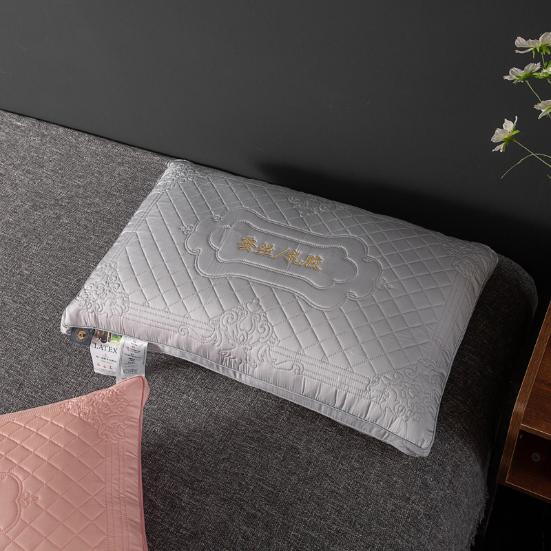 2023新款蚕丝乳胶高枕系列枕头枕芯 蚕丝乳胶枕-灰 48x74cm/只