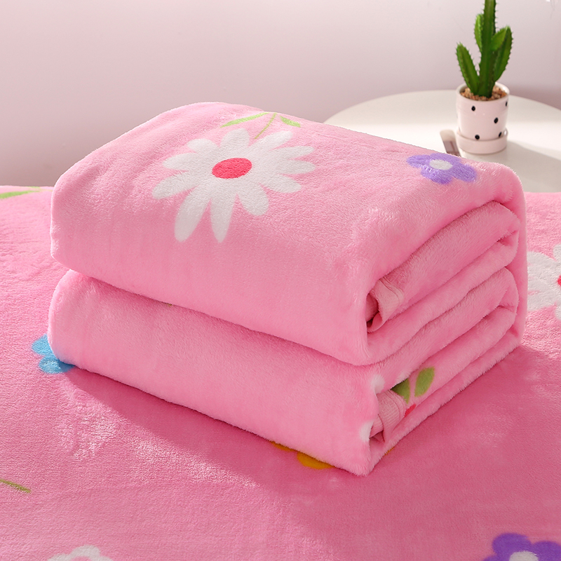 2023新款法兰绒印花卷边毛毯系列 100*150cm单毯 粉色花海