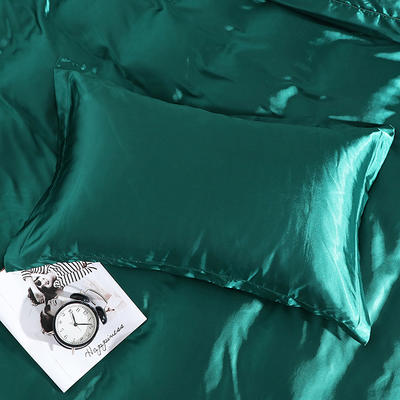 蒂梵熙家纺2021新款水洗真丝单品枕套冰丝枕头套丝绸枕套绸缎床上用品 48cmX74cm/对 墨绿