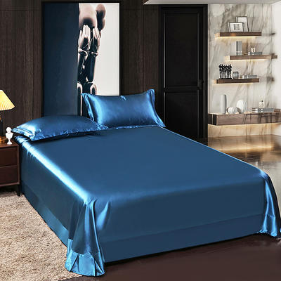 2024新款水洗真丝单品床单丝滑祼睡冰丝床单丝绸床单 230cmx250cm（直角） 孔雀蓝