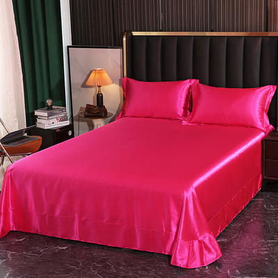 【蒂梵熙家纺】2021新款水洗真丝单品床单丝滑祼睡冰丝床单丝绸床单 230cmx250cm（直角） 玫瑰红