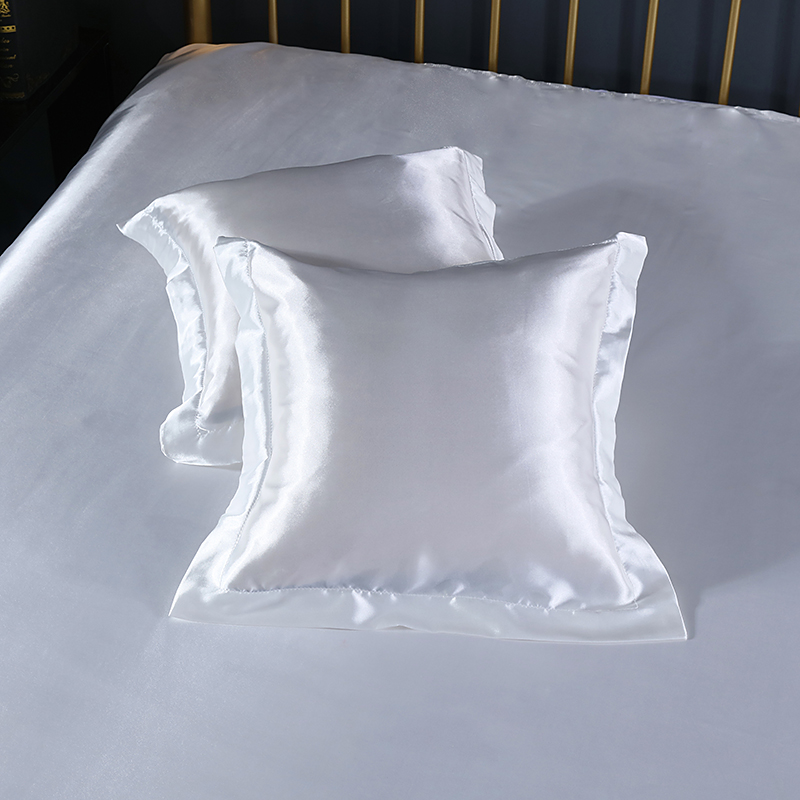 2024新款水洗真丝单品方枕套 冰丝枕套丝绸抱枕套 50x50cm枕套一对 太空白
