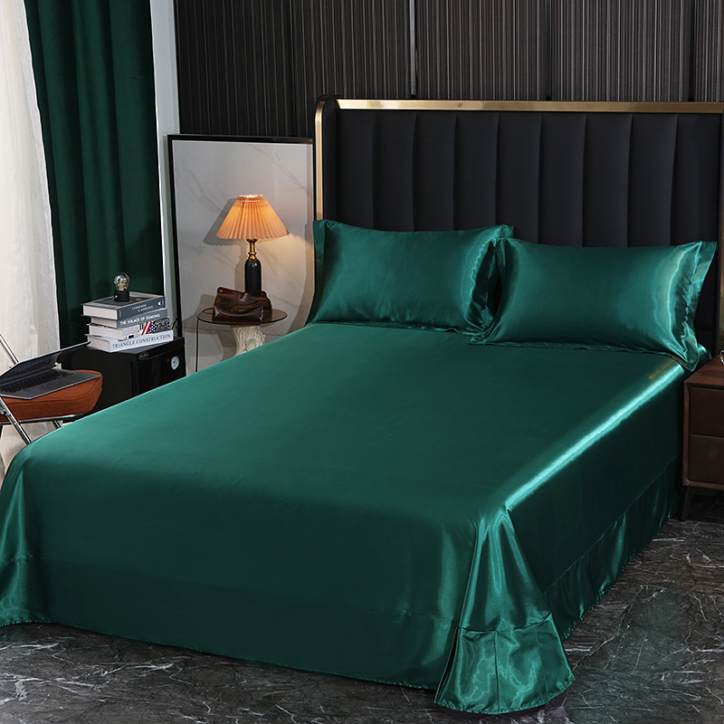 2024新款水洗真丝单品床单 丝滑祼睡冰丝床单丝绸床单 230*250cm单床单 墨绿色