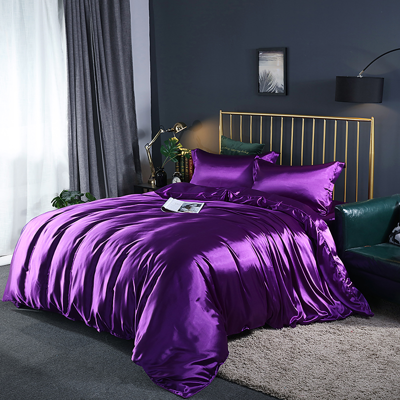 2024新款水洗真丝四件套 冰丝床单丝绸被套丝滑裸睡床上用品（系列二） 1.2m床单款四件套 温馨紫