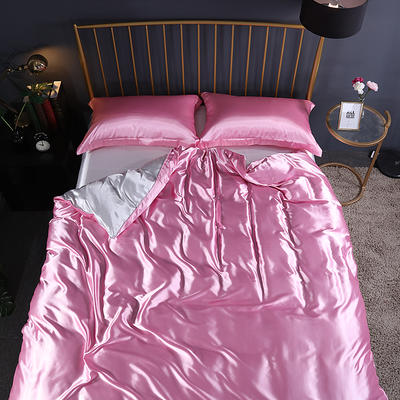 2024新款水洗真丝四件套 冰丝床单丝绸被套丝滑裸睡床上用品（系列三） 1.2m床单款四件套 粉红白