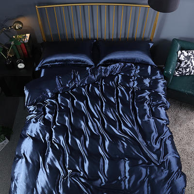 2024新款水洗真丝四件套 冰丝床单丝绸被套丝滑裸睡床上用品（系列三） 1.2m床单款四件套 藏蓝色