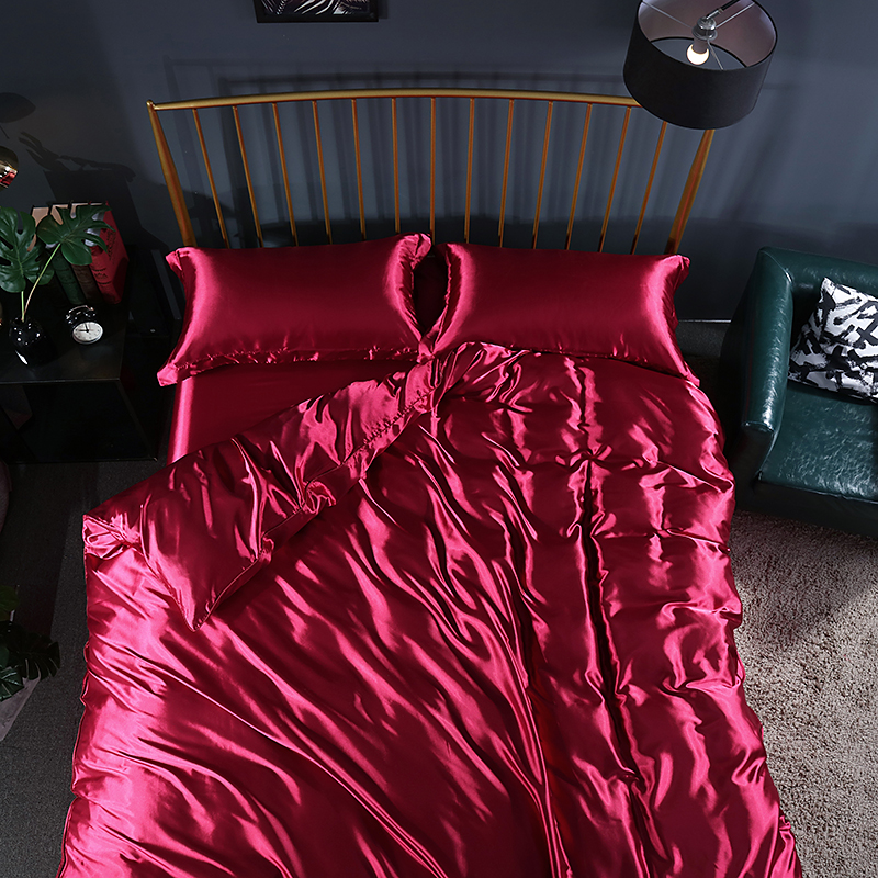 2024新款水洗真丝四件套 冰丝床单丝绸被套丝滑裸睡床上用品（系列三） 1.2m床单款四件套 酒红色