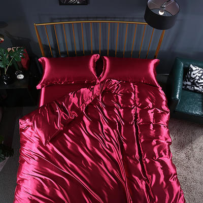 2024新款水洗真丝四件套 冰丝床单丝绸被套丝滑裸睡床上用品（系列三） 1.2m床单款四件套 酒红色