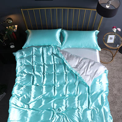 2024新款水洗真丝四件套 冰丝床单丝绸被套丝滑裸睡床上用品（系列三） 1.2m床单款四件套 水蓝白