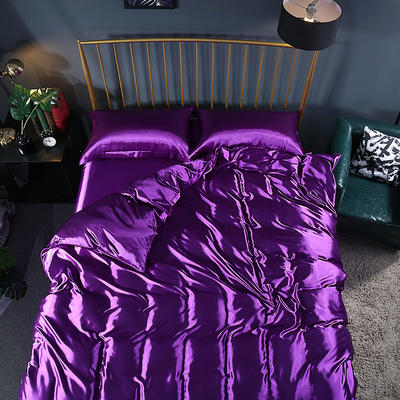 2024新款水洗真丝四件套 冰丝床单丝绸被套丝滑裸睡床上用品（系列三） 1.2m床单款四件套 温馨紫