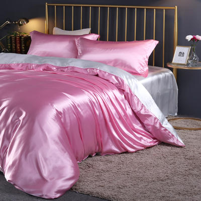 2024新款水洗真丝四件套 冰丝床单丝绸被套丝滑裸睡床上用品（系列四） 1.2m床单款四件套 粉红白