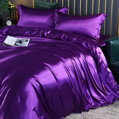 2024新款水洗真丝四件套 冰丝床单丝绸被套丝滑裸睡床上用品（系列四） 1.2m床单款四件套 温馨紫