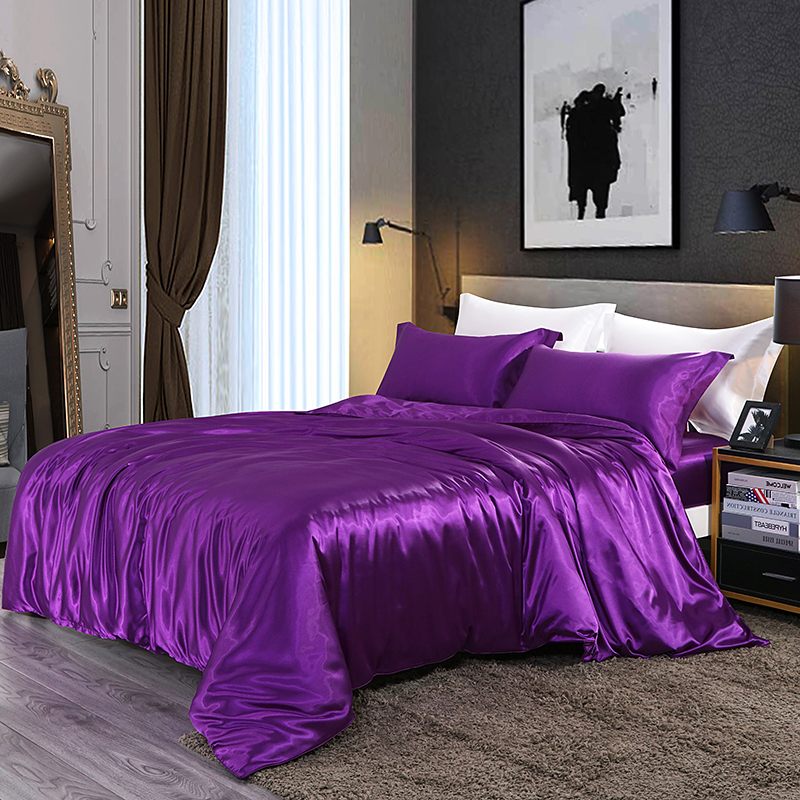 20224新款水洗真丝四件套 冰丝床单丝绸被套丝滑裸睡床上用品（系列六） 1.2m床单款四件套 温馨紫
