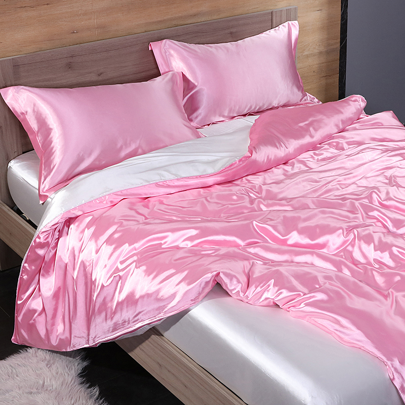 2024新款水洗真丝四件套 冰丝床单丝绸被套丝滑裸睡床上用品（系列七） 1.2m床单款四件套 粉红白