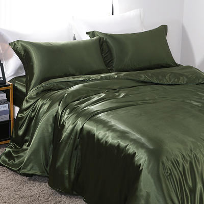 2024新款水洗真丝四件套 冰丝床单丝绸被套丝滑裸睡床上用品（系列七） 1.2m床单款四件套 军绿色