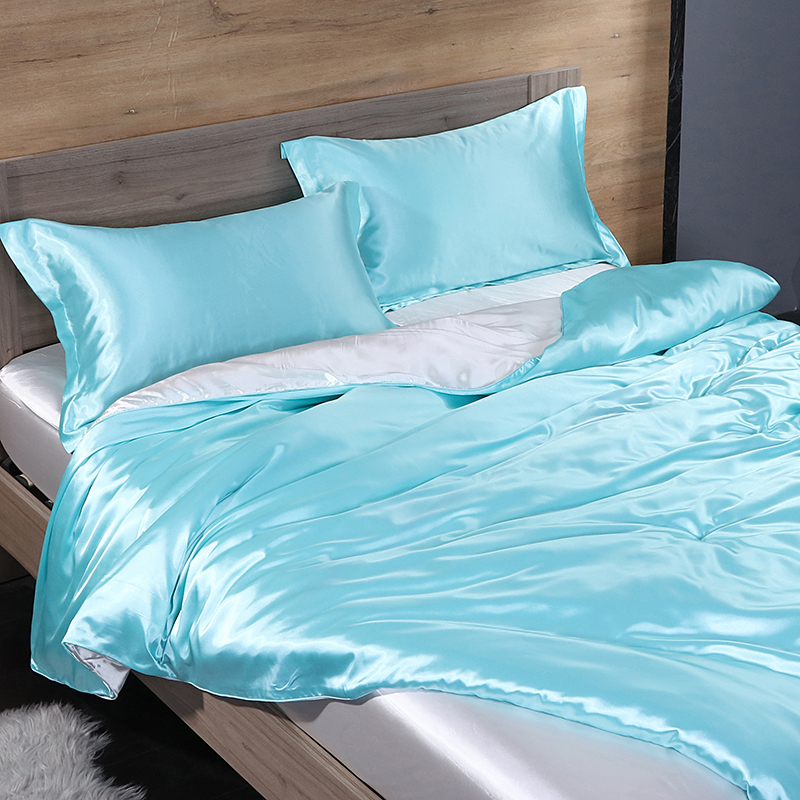 2024新款水洗真丝四件套 冰丝床单丝绸被套丝滑裸睡床上用品（系列七） 1.2m床单款四件套 水蓝白