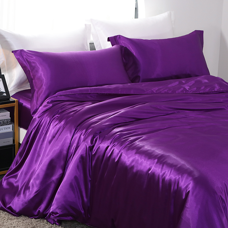 2024新款水洗真丝四件套 冰丝床单丝绸被套丝滑裸睡床上用品（系列七） 1.2m床单款四件套 温馨紫