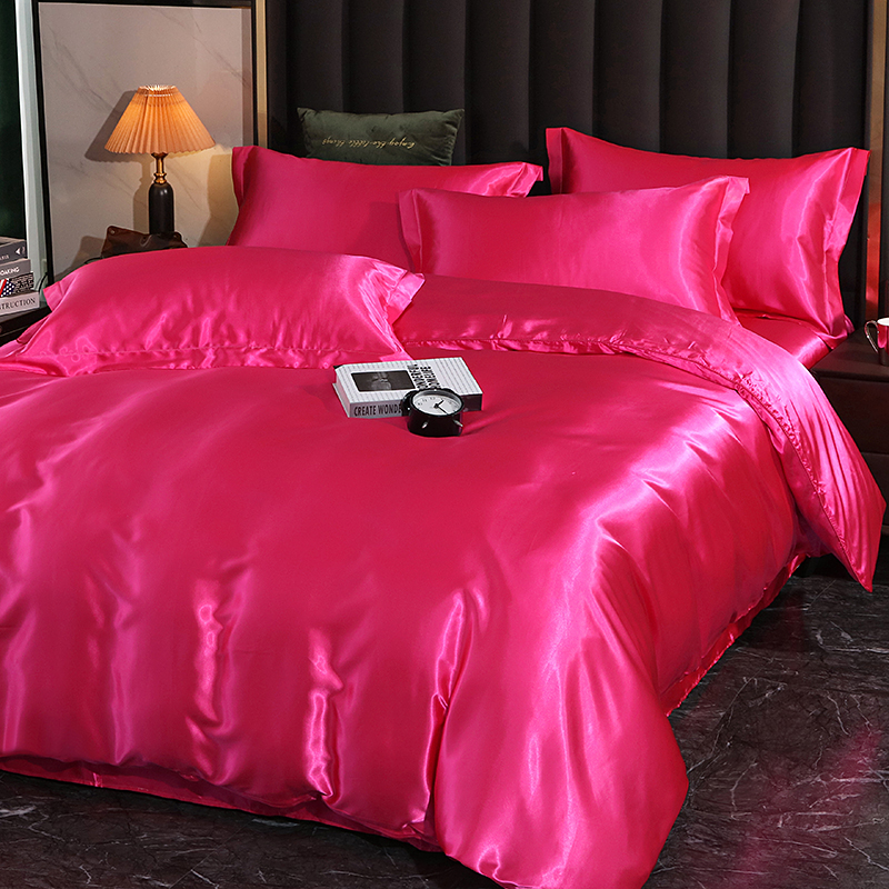 2024新款水洗真丝四件套 冰丝床单丝绸被套丝滑裸睡床上用品（系列八） 1.2m床单款四件套 玫瑰红