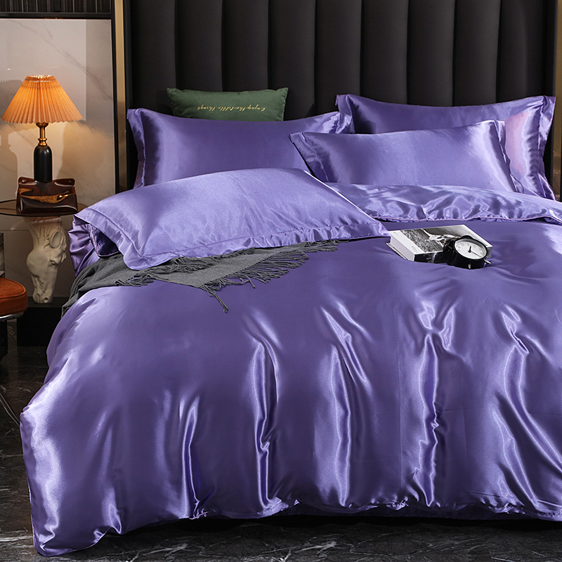 2024新款水洗真丝四件套 冰丝床单丝绸被套丝滑裸睡床上用品（系列九） 1.2m床单款四件套 魔芋紫