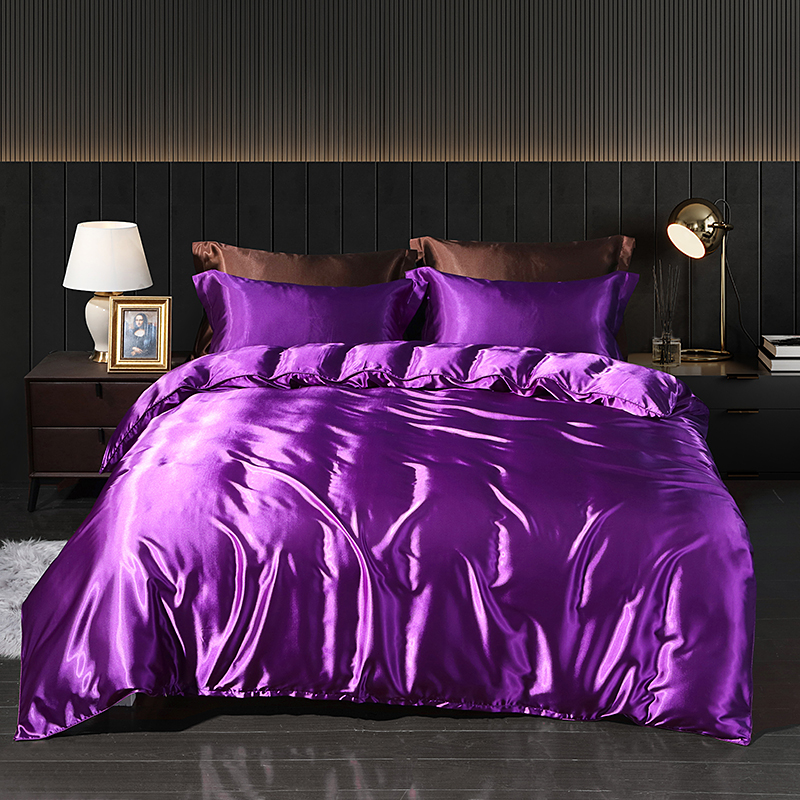 2024新款水洗真丝四件套 冰丝床单丝绸被套丝滑裸睡床上用品（系列九） 1.2m床单款四件套 温馨紫
