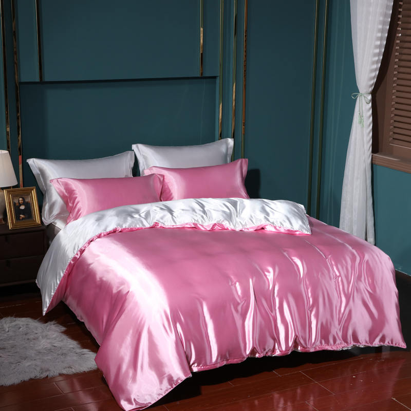 2024新款水洗真丝四件套 冰丝床单丝绸被套丝滑裸睡床上用品（系列十） 1.2m床单款四件套 粉红白