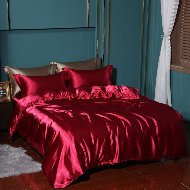 2024新款水洗真丝四件套 冰丝床单丝绸被套丝滑裸睡床上用品（系列十） 1.2m床单款四件套 酒红色