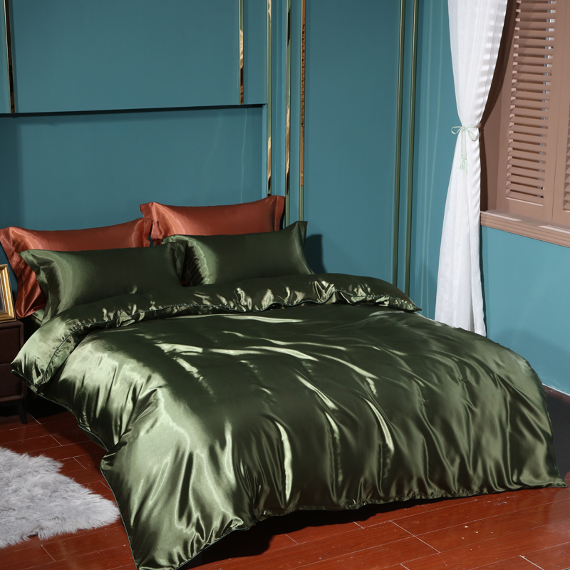 2024新款水洗真丝四件套 冰丝床单丝绸被套丝滑裸睡床上用品（系列十） 1.2m床单款四件套 军绿色