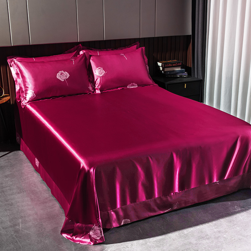 2024新款水洗真丝玫瑰套件系列单品床单 250*250cm圆角床单 玫瑰红