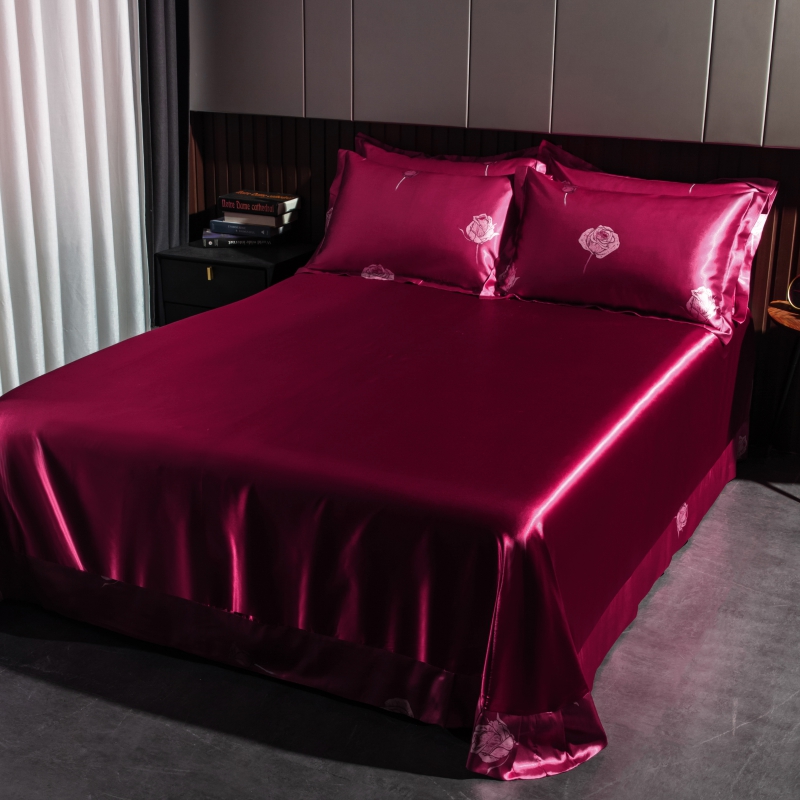 2024新款水洗真丝豹纹套件系列单品床单 250*250cm圆角床单 玫瑰红