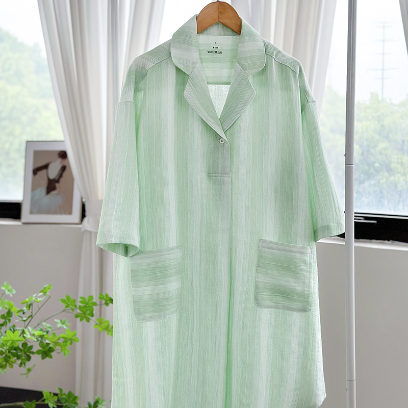 2024新款超柔双层纱V领条纹裙 XL 绿条纹