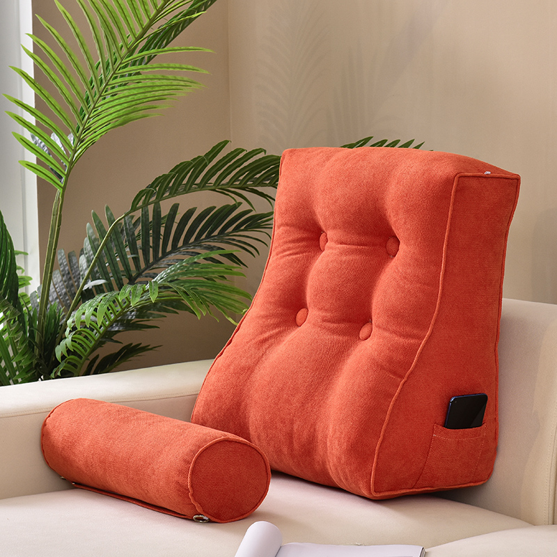 新款立体床头靠背沙发大靠垫带圆枕飘窗靠枕 50*50*25cm 橘红色