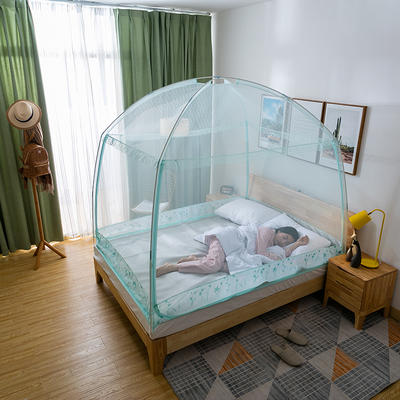2024新款蒙古包三开门防蚊布拉链坐床式蚊帐 1.8*2.0m（三开门） 水绿