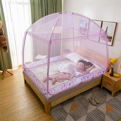 2023新款蒙古包三开门防蚊布拉链坐床式蚊帐 1.5*2.0m (三开门） 紫色