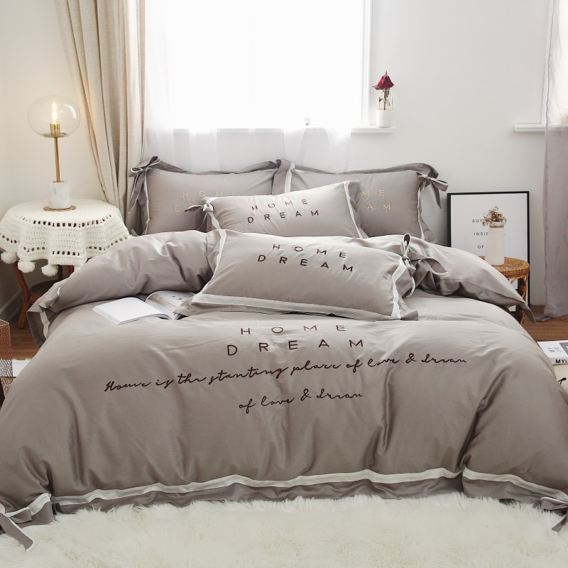 2019新款-60长绒棉刺绣四件套温情时光系列 床单款1.5m（5英尺）床 银灰