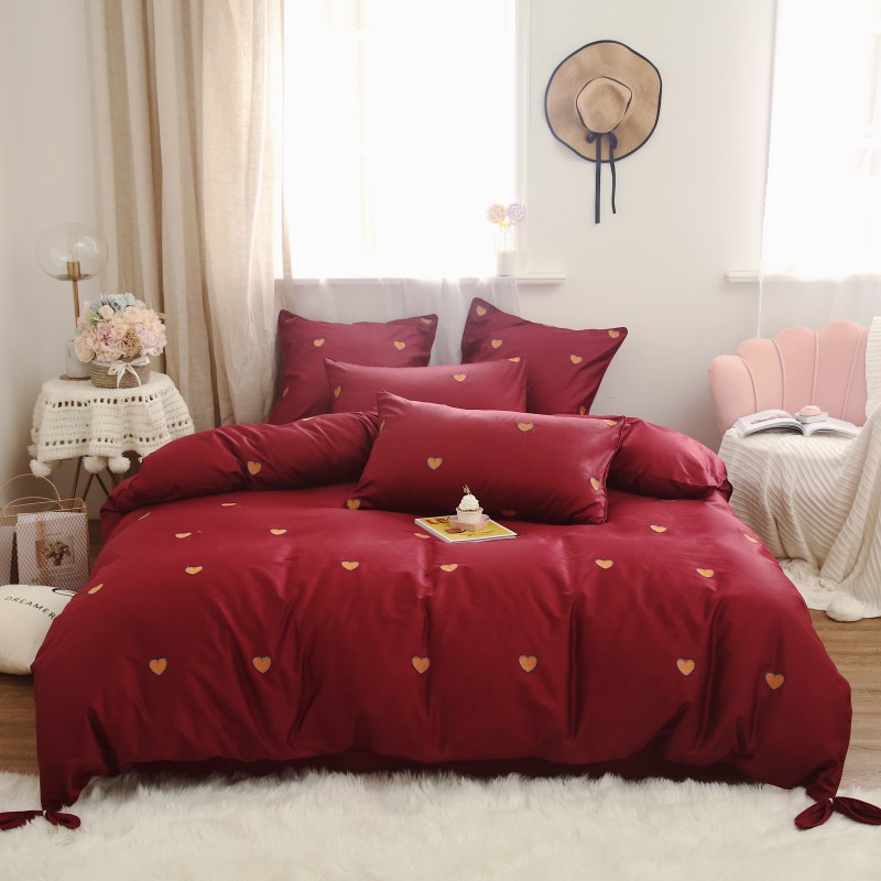 2019新款-60s长绒棉四件套 床单款1.8m（6英尺）床 红