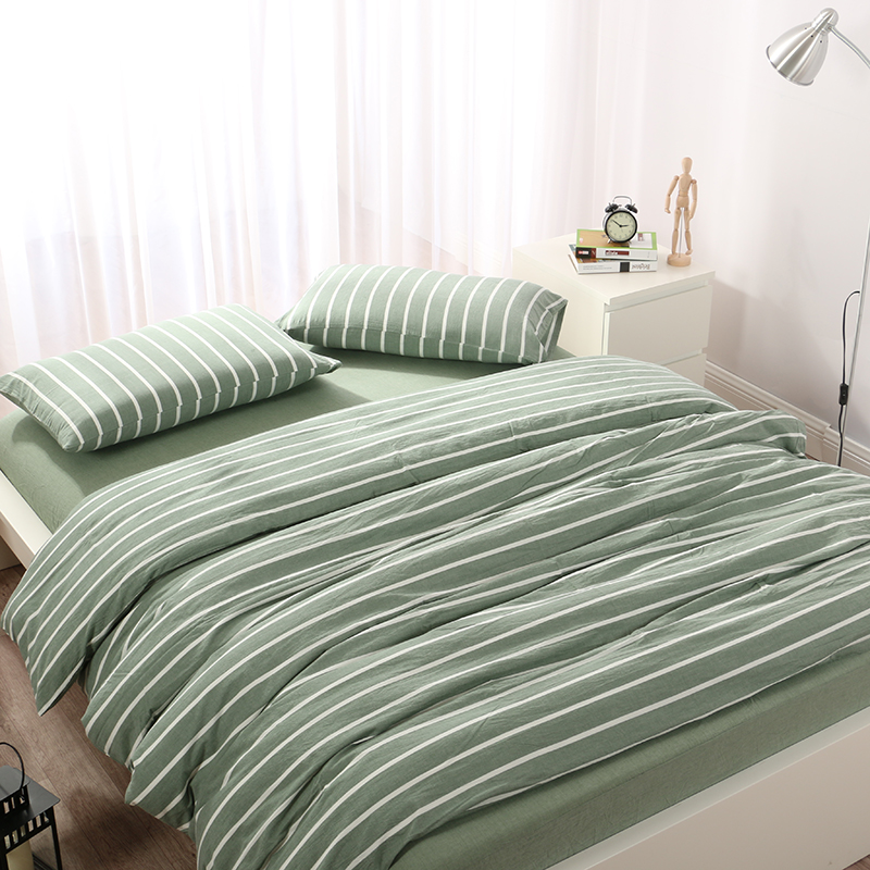 2021新款水洗棉四件套（平纹）（系列二） 1.2m床单款三件套 绿宽条