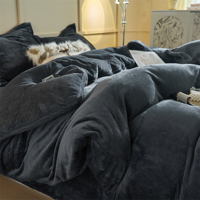 2025新款加厚双面绒保暖纯色双拼牛奶绒四件套--套件、单品、床单款、床笠款---全尺寸 暗紫