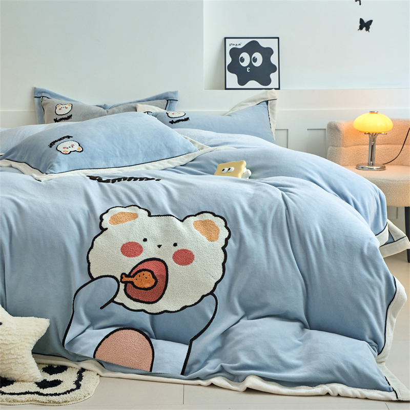 2025新款宽包边毛巾绣高克重牛奶绒四件套   实重超8斤 开心兔-罗兰紫