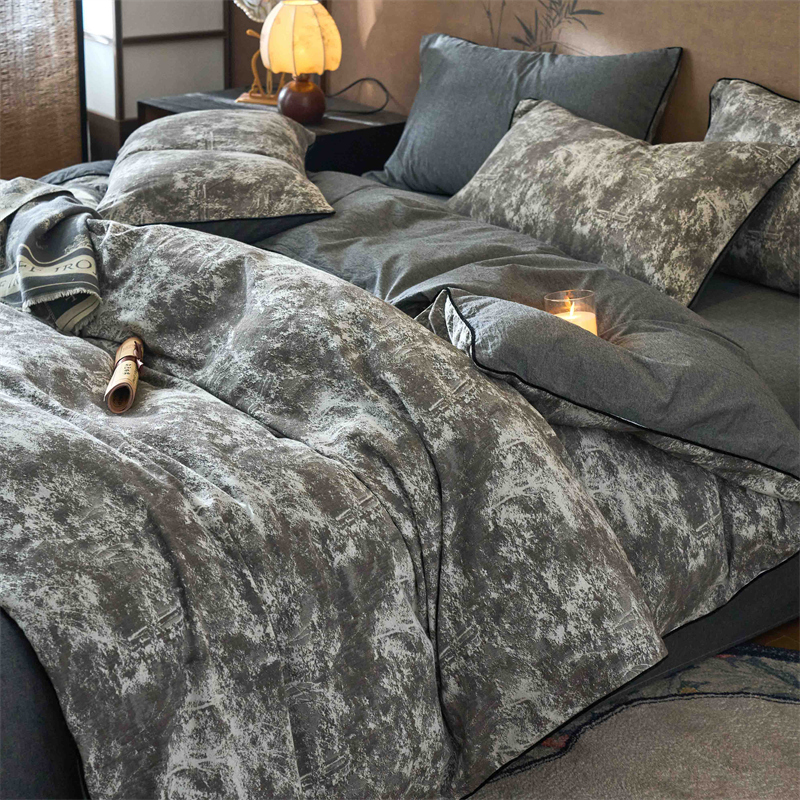 2025新款全棉嵌边色织提花四件套 光芒-草绿