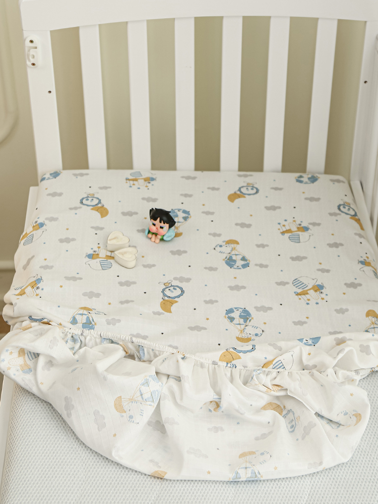 2024新款A类双层纱儿童床笠婴儿幼儿园拼接床床罩 系列---【场景二】 50*90cm 双层纱-飞彩宝宝