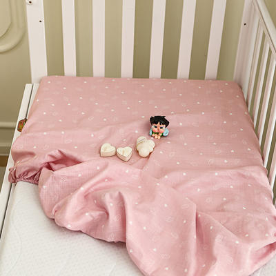2024新款A类双层纱儿童床笠婴儿幼儿园拼接床床罩 系列---【场景二】 50*90cm 双层纱-小爱心粉