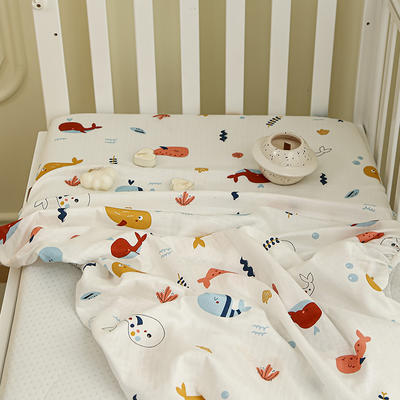 2024新款A类双层纱儿童床笠婴儿幼儿园拼接床床罩 系列---【场景二】 50*90cm 双层纱-小鲸鱼